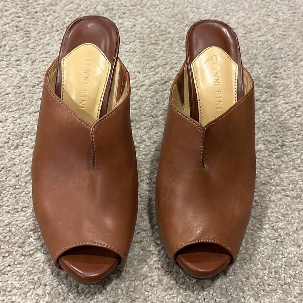 Gianni Bini slide on brown peep toe heels. Size 8.